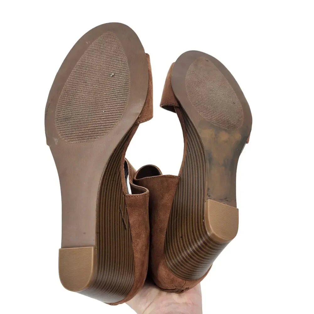 Torrid Brown Open Toe Lace Up Bow Mini Wedge Back Zipper Sandals Size 9 Wide